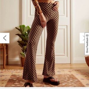 Urban Outfitters Bryn Flare Stretch Pants Brown Checkered pattern
